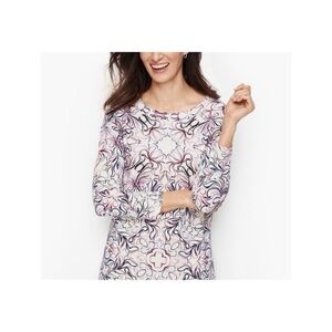 T by Talbots Purple Sketched Tile Print Side Buttons Knit Top Medium